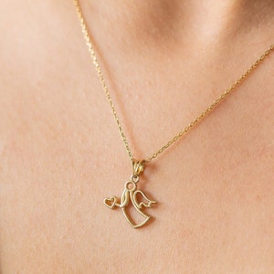 Colar de anjo em ouro 14K: pingente de guardião em prata esterlina