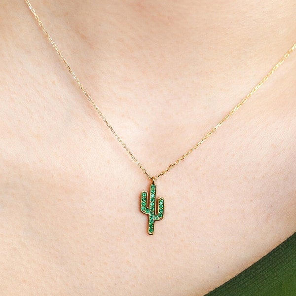 Collana Cactus • Ciondolo Cactus • Gioielli del deserto • Gioielli per l'estate • Placcato in oro 14K • Argento 925 • Gioielli Cactus • Regalo per lei