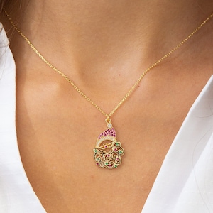 14K Gold Santa Claus Necklace: Sterling Silver Christmas Pendant