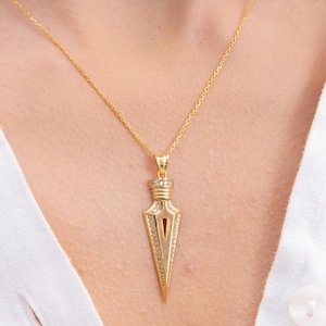 Pijlpuntenketting van 14-karaats goud en sterling zilver, speerpunthanger, Viking- en Noorse sieraden, cadeau voor hem, cadeau voor boogschutters en jagers