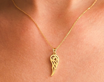 Collar de alas de ángel doradas: colgante guardián de plata esterlina