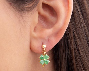 Clover Earrings Sterling Silver, Four Leaf Clover Dangle Earrings, Lucky Charm Jewelry, Irish Gift for Her, St Patricks Day Earrings