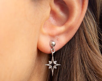 Aretes de Estrella del Norte • Colgantes de Estrella del Norte • Aretes celestiales • Chapado en oro de 14 quilates • Plata 925 • Aretes colgantes de estrella • Regalo para ella