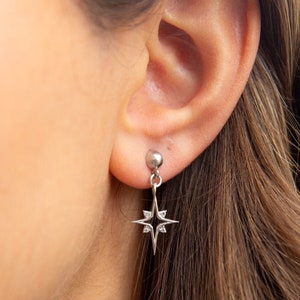 North Star Earrings North Star Dangles Celestial Earrings 14K Gold Plated 925 Silver Star Dangle Drop Earrings Gift for Her 画像 1
