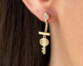 Key Earrings • 14K Gold Plated • Key Jewelry • Jewelry for Girlfriend • Key of Love • Minimalist Jewelry • Gift for Her