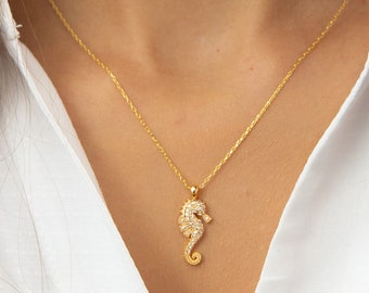 Seahorse Necklace • 14K Gold Plated • Seahorse Pendant • Summer Jewelry • Ocean Necklace  • Bestie Gifts • Gift for Her