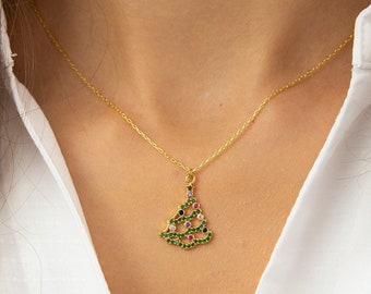 Christmas Tree Necklace • 14K Gold Plated •  Christmas Tree Pendant • Tree Necklace • Christmas Jewelry • Holiday Gift • Christmas Gift