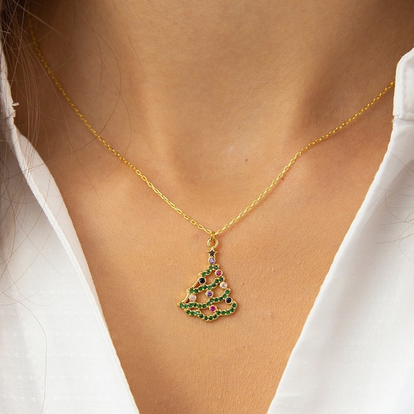 Christmas Tree Necklace • 14K Gold Plated •  Christmas Tree Pendant • Tree Necklace • Christmas Jewelry • Holiday Gift • Christmas Gift