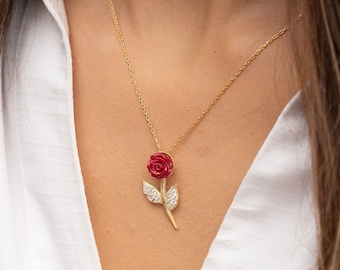 Rose Necklace • Rose Pendant • Floral Necklace • Flower Jewelry • Red Rose Necklace • Red Rose Pendant • Handmade Gifts • Gift for Her