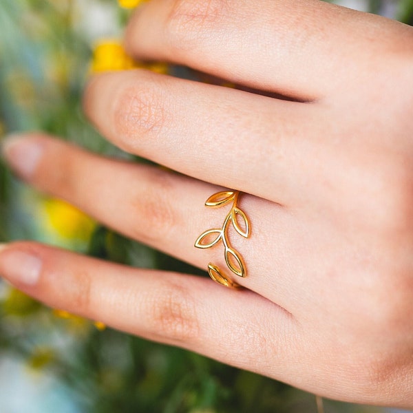 Olive Branch Ring • 14K Gold Plated • Nature Jewelry • Minimalist Rings • Daily Ring • Nature's Jewelry • Branch Ring • Gift for Her