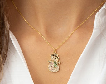 Snowman Necklace • Snowman Pendant • 14K Gold Plated • 925 Silver • Winter Jewelry • Frosty Snowman Pendant • New Year Gift