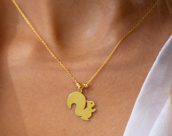 Squirrel Necklace • Squirrel Pendant • 14K Gold Plated • Animal Necklace • Animal Pendant • Handmade Necklace • Gift for Her