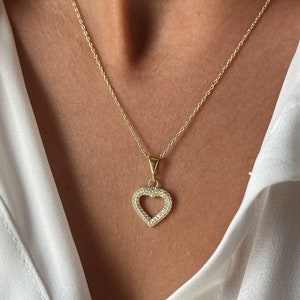 Heart Necklace Heart Pendant Love Pendant 14K Gold Plated 925 Silver Minimalist Jewelry Love Jewelry Gift for Her image 1