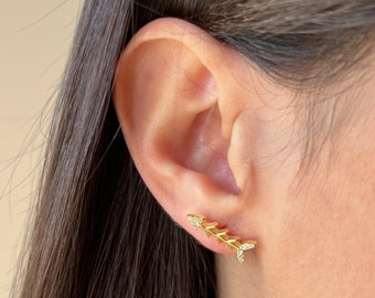 Fish Bone Earrings • 14K Gold Plated • Fish Bone Jewelry • Daily Earrings • Silver Stud Earrings • Arrow Earrings • Gift for Her