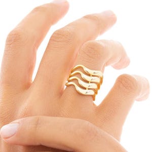 Wave Ring 14K Gold, Rose Gold & Sterling Silver, Adjustable Ocean Wave Ring, Surfer Gift, Beach Jewelry, Summer Ring, Ocean Lover Gift