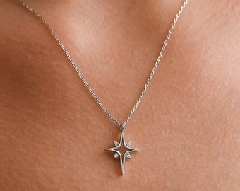 Sterling Silver North Star Necklace: Celestial Pendant With Zircon