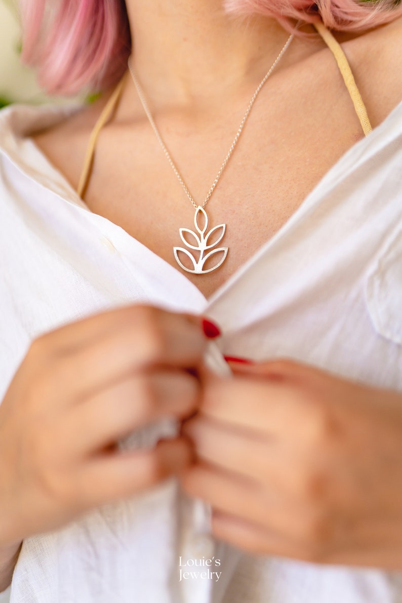 Leaf Necklace Leaf Pendant Branch Necklace Branch Pendant Handcrafted Necklace 925 Silver Leaf Jewelry Gift for Her image 9
