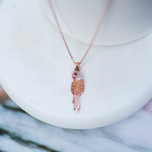 Parrot Necklace Parrot Pendant Parrot Jewelry Bird Necklace Bird Pendant Tropical Necklace 925 Silver Gift for Her Rose gold