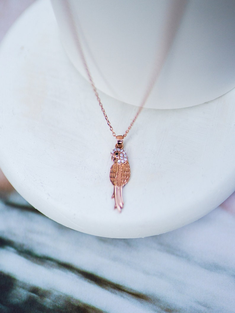 Parrot Necklace Parrot Pendant Parrot Jewelry Bird Necklace Bird Pendant Tropical Necklace 925 Silver Gift for Her Rose gold