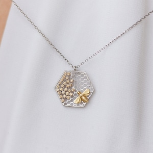 Honeycomb Necklace Beehive Pendant Honeycomb Pendant Beehive Necklace 925 Silver 14K Gold Plated Gift for Her image 2