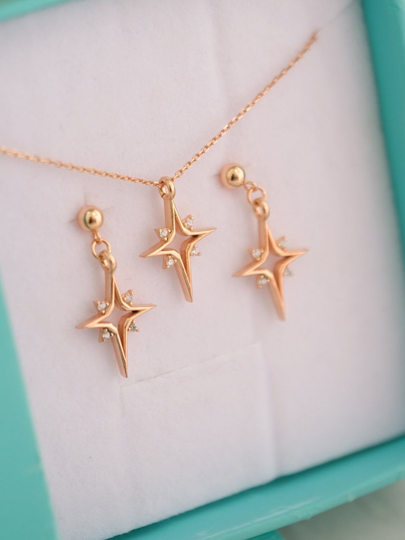 North Star Necklace North Star Pendant Celestial Jewelry 14K Gold Plated 925 Silver Star Necklace Gift for Her Rose gold