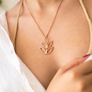 Leaf Necklace Leaf Pendant Branch Necklace Branch Pendant Handcrafted Necklace 925 Silver Leaf Jewelry Gift for Her Rose gold
