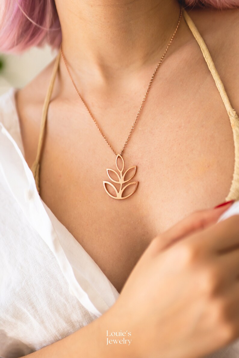 Leaf Necklace Leaf Pendant Branch Necklace Branch Pendant Handcrafted Necklace 925 Silver Leaf Jewelry Gift for Her ローズゴールド