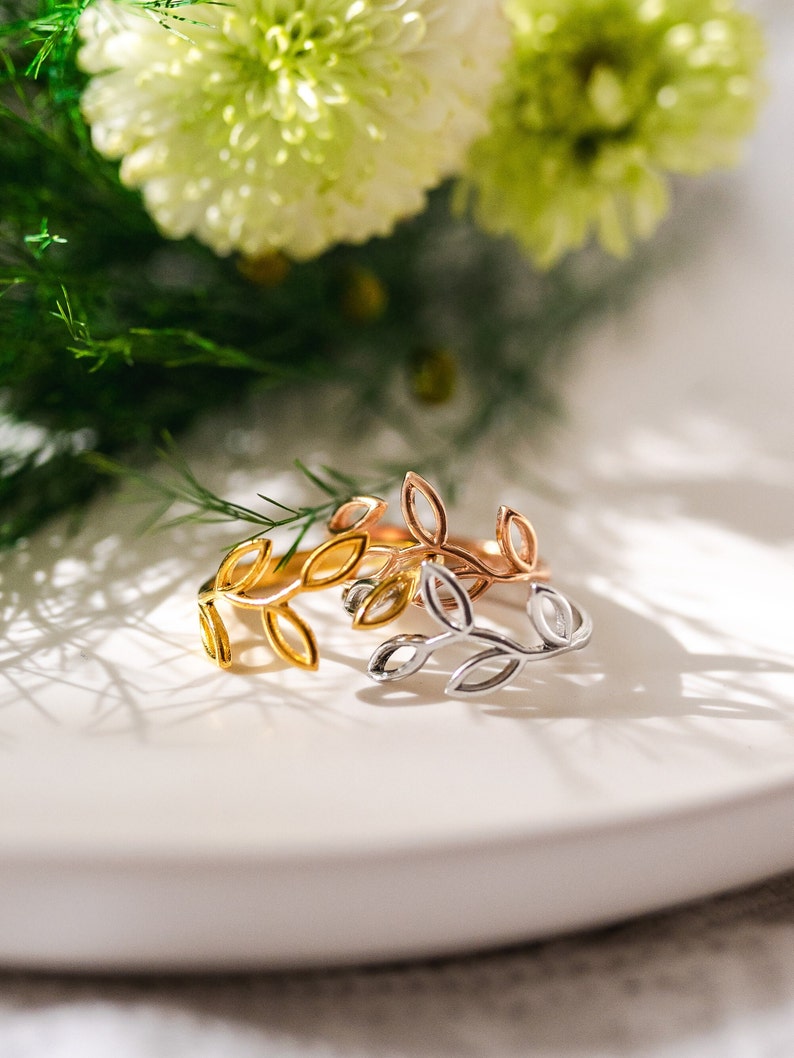 Olive Branch Ring 14K Gold Plated Nature Jewelry Minimalist Rings Daily Ring Nature's Jewelry Branch Ring Gift for Her image 4