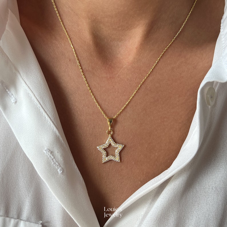Star Necklace 14K Gold Plated Star Pendant 925 Silver Celestial Jewelry Celestial Necklaces Star Jewelry Gift for Her image 5