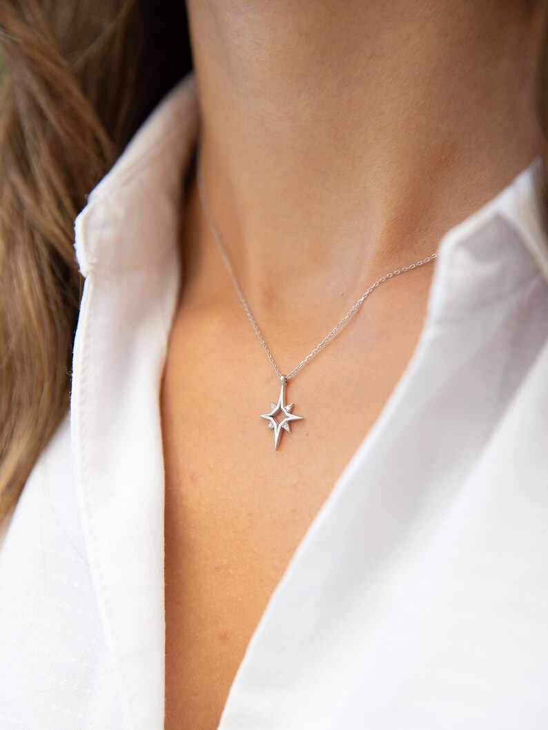 North Star Necklace North Star Pendant Celestial Jewelry 14K Gold Plated 925 Silver Star Necklace Gift for Her image 3