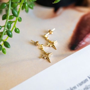 North Star Earrings North Star Dangles Celestial Earrings 14K Gold Plated 925 Silver Star Dangle Drop Earrings Gift for Her image 8