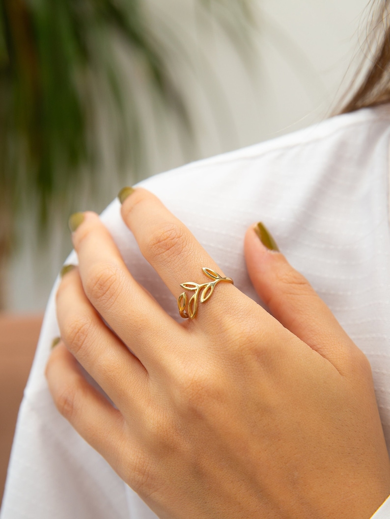 Olive Branch Ring 14K Gold Plated Nature Jewelry Minimalist Rings Daily Ring Nature's Jewelry Branch Ring Gift for Her image 9