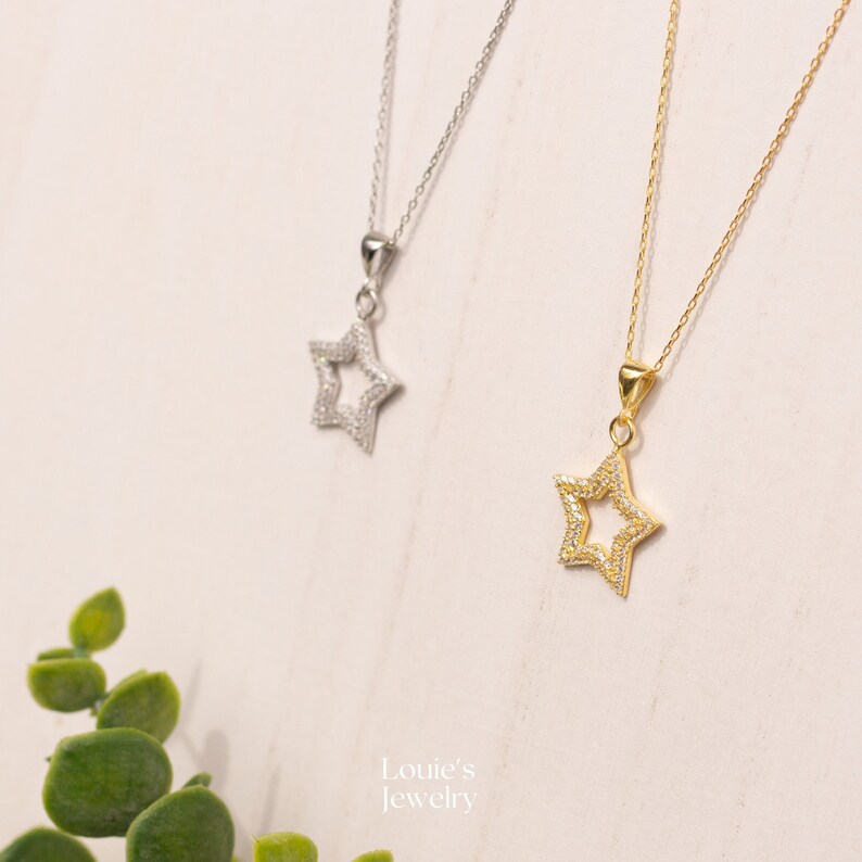 Star Necklace 14K Gold Plated Star Pendant 925 Silver Celestial Jewelry Celestial Necklaces Star Jewelry Gift for Her image 6