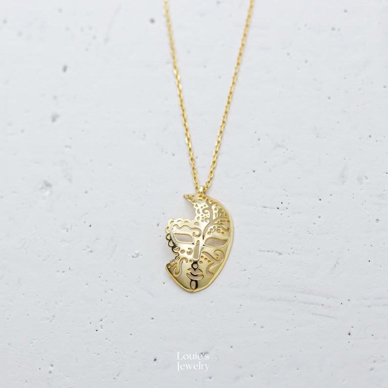 Mask Necklace Mask Pendant Playbill Necklace 14K Gold Plated 925 Silver Broadway Necklace Theatrical Mask Gift for Her image 8