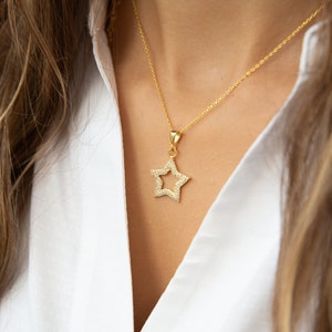 Star Necklace 14K Gold Plated Star Pendant 925 Silver Celestial Jewelry Celestial Necklaces Star Jewelry Gift for Her image 3