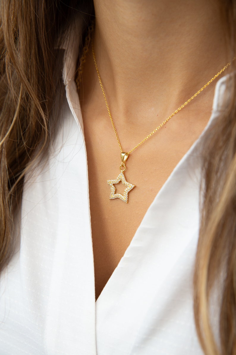 Star Necklace 14K Gold Plated Star Pendant 925 Silver Celestial Jewelry Celestial Necklaces Star Jewelry Gift for Her image 3