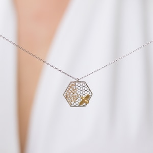 Honeycomb Necklace Beehive Pendant Honeycomb Pendant Beehive Necklace 925 Silver 14K Gold Plated Gift for Her image 4