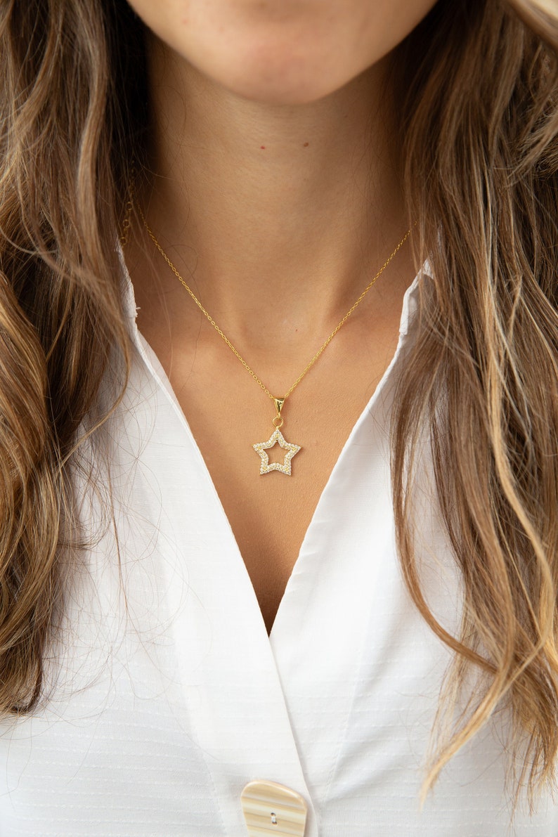 Star Necklace 14K Gold Plated Star Pendant 925 Silver Celestial Jewelry Celestial Necklaces Star Jewelry Gift for Her image 1