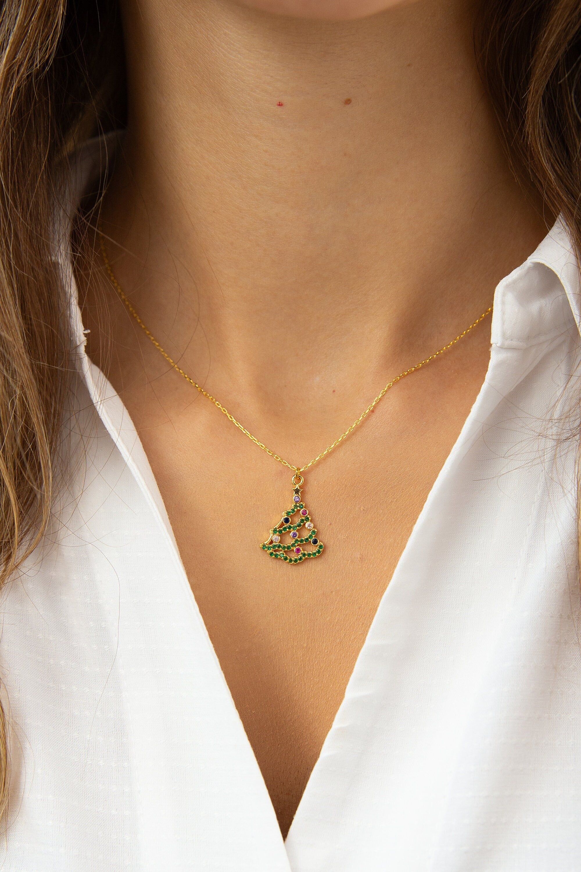 14K Gold Plated Christmas Tree Necklace: Sterling Silver Holiday Pendant -  Etsy