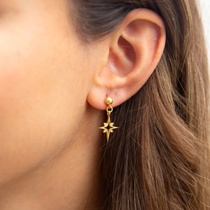 North Star Earrings North Star Dangles Celestial Earrings 14K Gold Plated 925 Silver Star Dangle Drop Earrings Gift for Her 画像 4