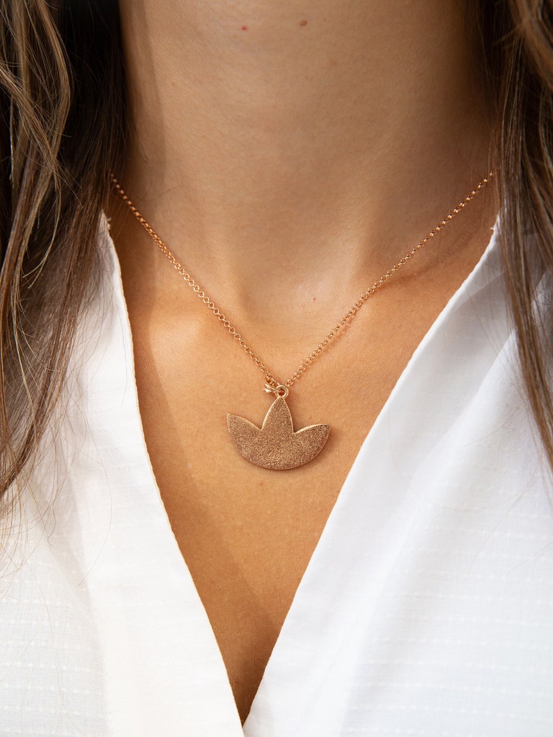 Lotus Necklace Lotus Pendant Boho Lotus Necklace Boho Chic Necklace Handcrafted Necklace 925 Silver Gift for Her Rose gold