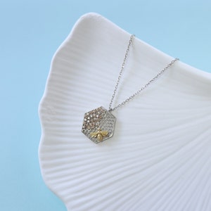 Honeycomb Necklace Beehive Pendant Honeycomb Pendant Beehive Necklace 925 Silver 14K Gold Plated Gift for Her image 7