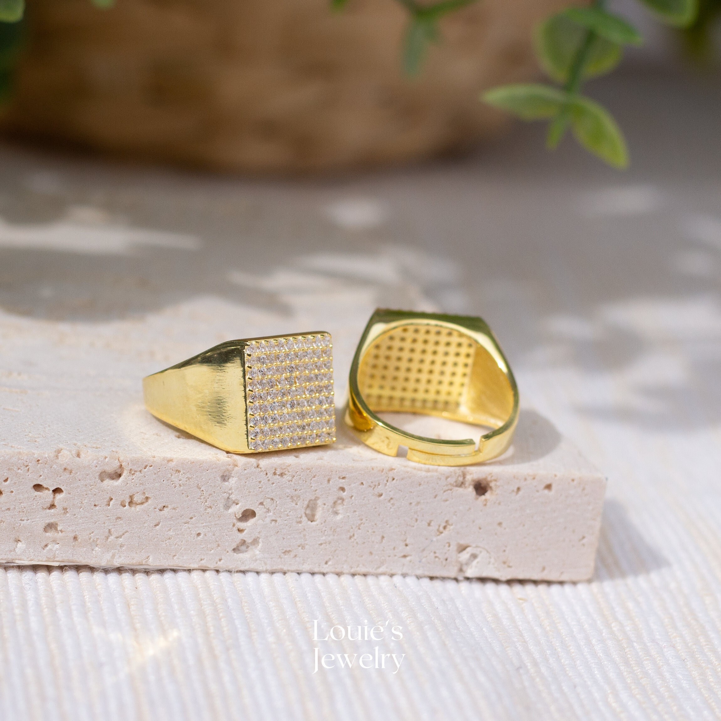 Square Signet Ring • Square Ring • 14K Gold Plated • 925