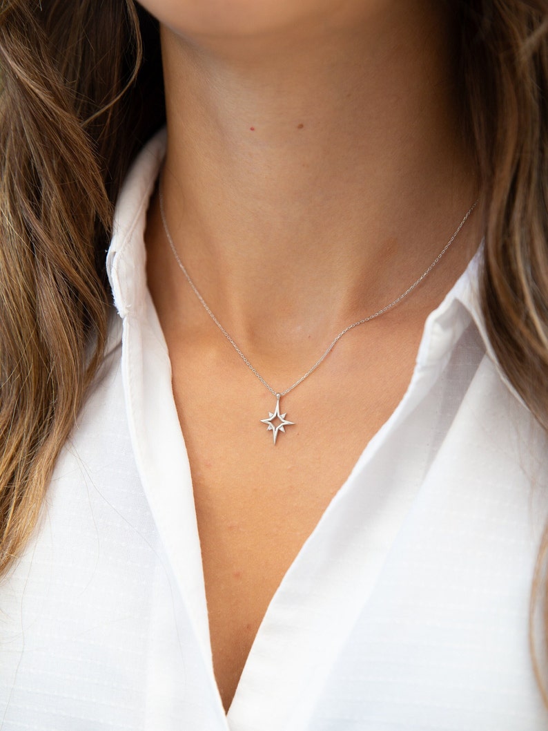 North Star Necklace North Star Pendant Celestial Jewelry 14K Gold Plated 925 Silver Star Necklace Gift for Her image 1