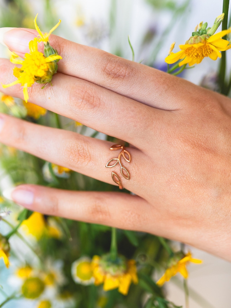 Olive Branch Ring 14K Gold Plated Nature Jewelry Minimalist Rings Daily Ring Nature's Jewelry Branch Ring Gift for Her image 3