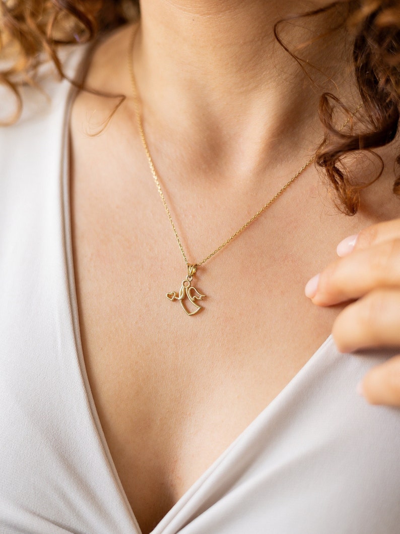 Angel Necklace 14K Gold Plated Angel Pendant Holistic Gifts Minimalist Jewelry 925 Silver Holistic Necklace Gift for Her image 1