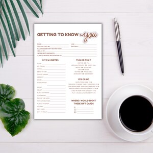 Team Building Get to Know Me Questionnaire Printable | Favorite Things ...