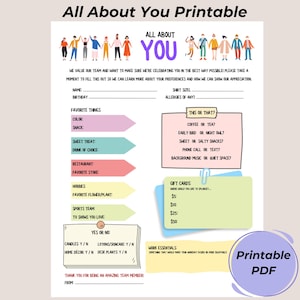 Get To Know Me Printable | My Favorite Things List | Team Building, New Employee Survey | Get To Know My Team | Coworker Questionnaire |