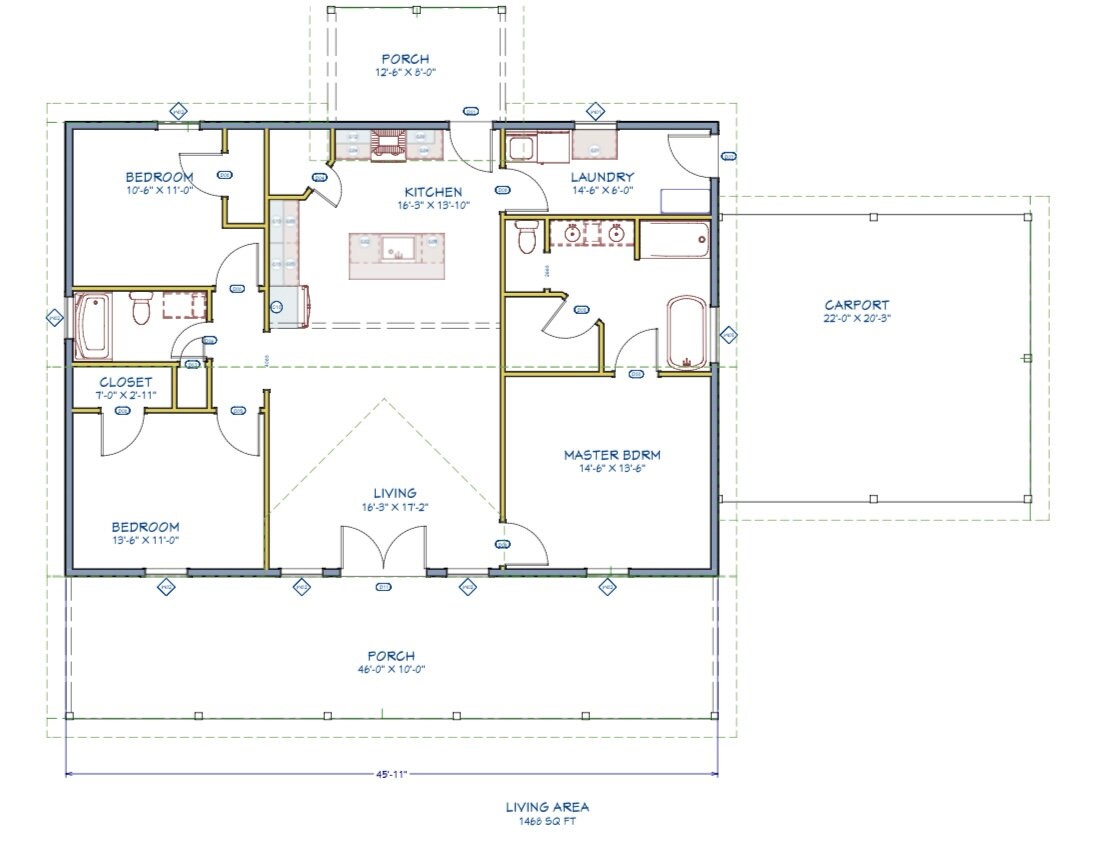 3 Bedroom Farmhouse Plans Open Floor Plans Open Living Etsy