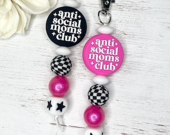Mama Keychain | Anti Social Moms Club | Keychain Gift for Her | Silicone Beaded Bag Charm Gift for Friend | Mom Gift Purse Charm